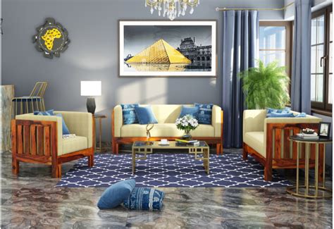 Buy Ethan 2+1+1 Seater Wooden Sofa Set ( Honey Finish ) Online in India ...