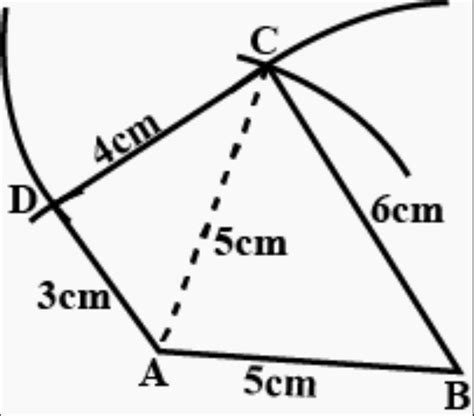 construct a quadrilateral ABCD such that AB = 5cm BC= 3cm CD = 10cm DA ...