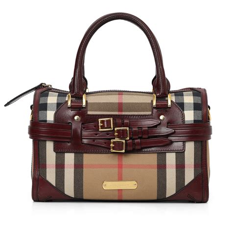 SHOP PRELOVED Burberry Wine Leather Bridle House Check Canvas Chester ...