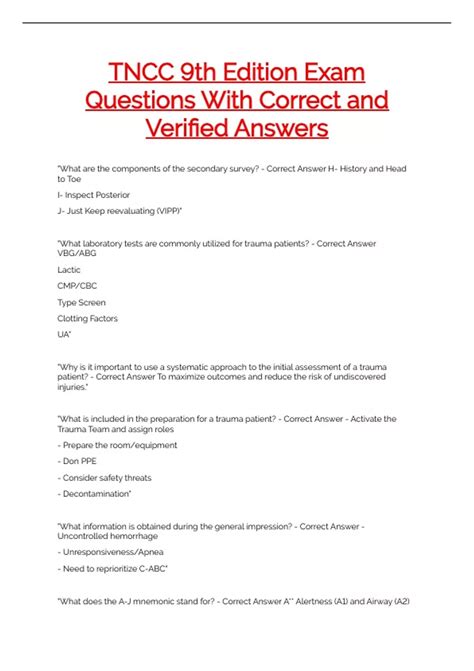 TNCC 9th Edition Exam Questions With Correct and Verified Answers ...