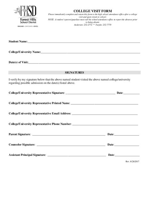2017-2025 OH Forest Hills School District College Visit Form Fill ...