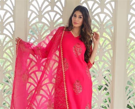 Pink Printed Cotton Suit - Set of 3