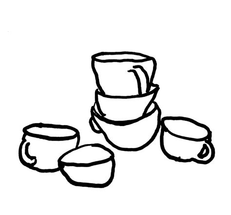 Black and White Drawing of Cups