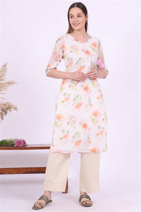 Buy Yellow Printed Straight Georgette Kurta Online for Woman | Shop for ...