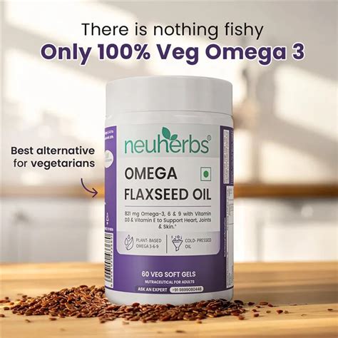 Buy Neuherbs Flaxseed Oil 821mg Omega 3-6-9, 60 Capsules| Cold Pressed ...