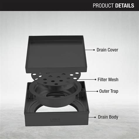 Tile Insert Square Floor Drain - Black (4 x 4 Inches) - LIPKA | Lipka Home