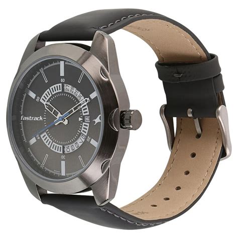 Buy Online Fastrack All Nighters Quartz Analog Black Dial Leather Strap ...
