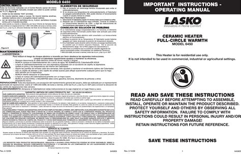 Lasko Electric Heater 6450 Users Manual