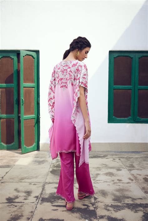 Ombre Pink Kaftan Co-ord Set | Koshur India