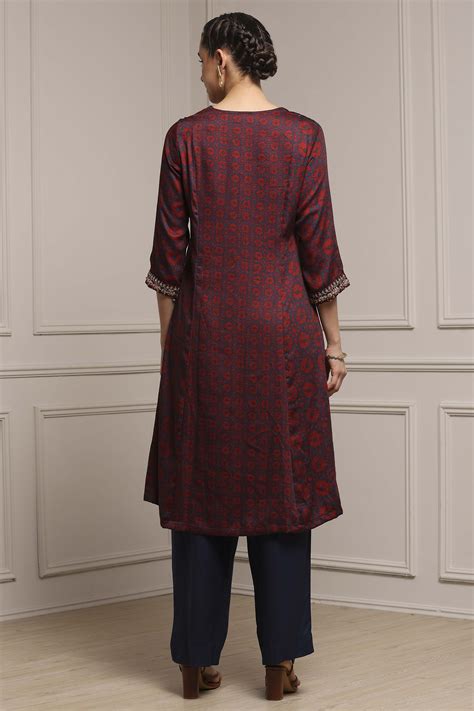 Buy Blue-Brown Modal Straight Printed Suit Set Online at Biba India