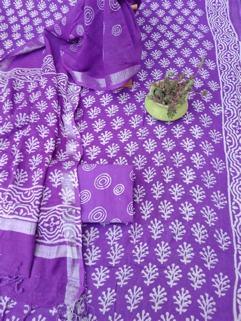 Pure linen hand block print with linen dupatta – Aaditri fab
