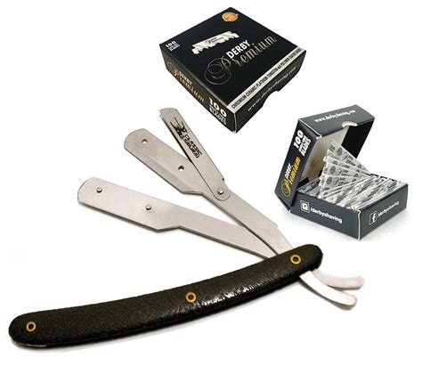 Stainless Steel Straight Razor, Shavette w/ 100 Derby Premium Single ...
