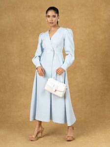 Blue Solid Wrap Fit And Flare Midi Dress