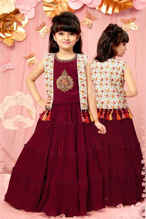 Maroon with White Overcoat Style Lehenga Choli for Girls – Seasons Chennai