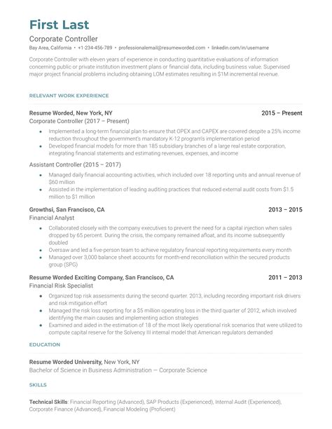 Image result for Controller Resume Examples