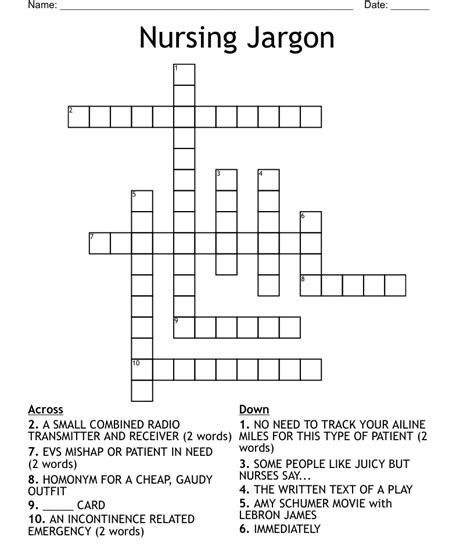 Nursing Jargon Crossword - WordMint