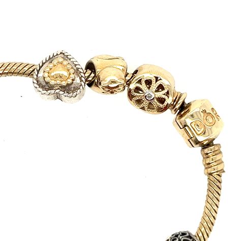 Pandora 14k Gold Charm Bracelet with 10 Charms For Sale at 1stDibs
