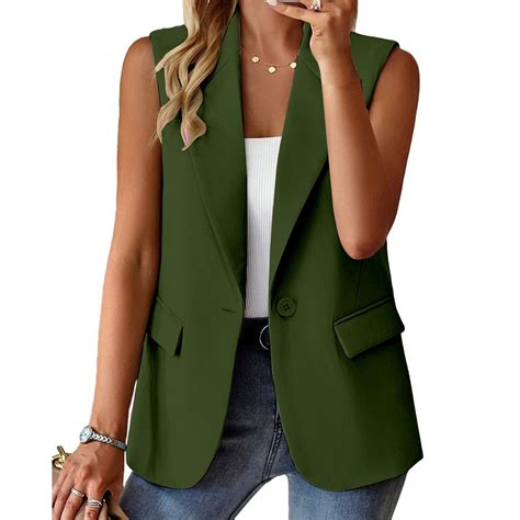 Sanbonepd Women's Vest Sleeveless Coat Solid Color Cardigan Suit Casual ...
