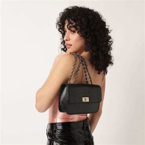 Buy Fastrack Casual Sling Bag With Lock Closure In Black Online