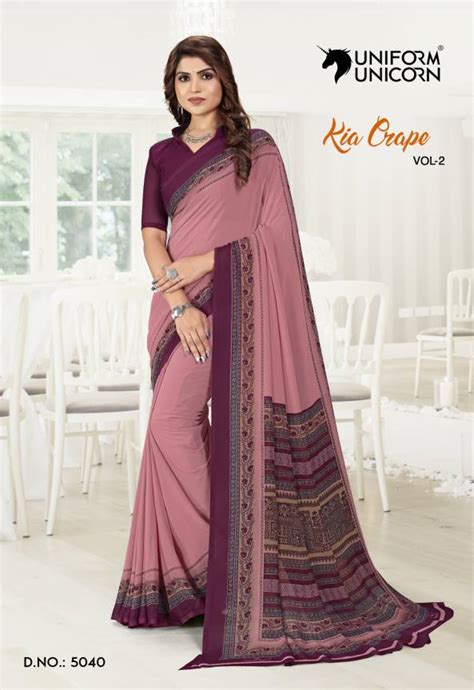 Peach Color Uniform Crepe Saree in Surat