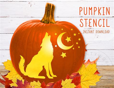 Wolf Howling Pumpkin Stencil, Wolf Pumpkin Stencil, Spooky Halloween ...