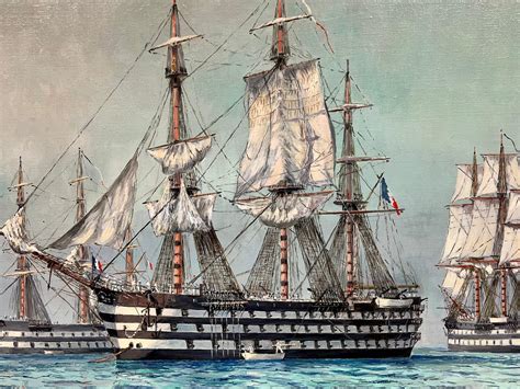 Eug.Mauvie - Fine Napoleonic Wars Period French Tall Ships at Sea, Signed Oil on canvas For Sale ...