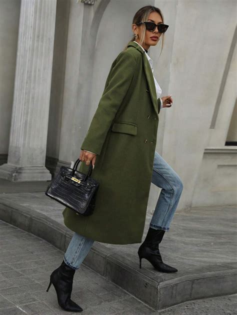 SHEIN Modichic Casaco de Lã Extra Longo de Dois Botões Estilo Retrô e ...