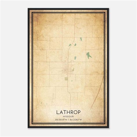 Vintage Lathrop Missouri Map Poster, Lathrop MO City Road Wall Art ...