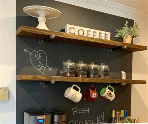 A Rustic Floating Shelf, Coffee Bar Kitchen Shelves, Industrial Shelf ...
