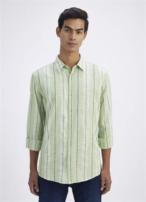 Men Mint Green Striped Full Sleeves Shirt | Pepe Jeans India
