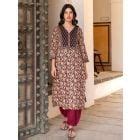 Black Hand Block Printed Cotton Kurta with Pants- Set of 2