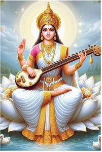 voorkoms 18 inch Maa Saraswati With Beautiful Veena Wall Sticker For ...