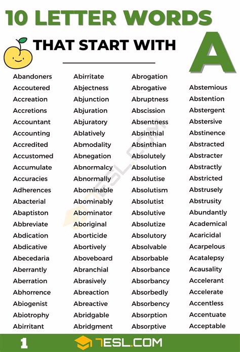 10 Letter Words Starting with A (900+ English Words) • 7ESL