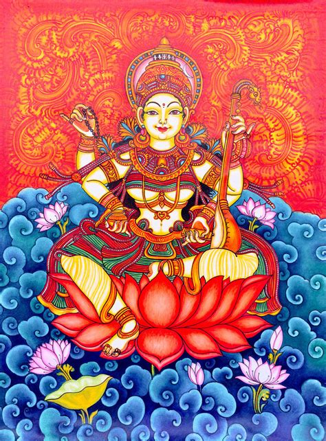 Buy Goddess Saraswati Kerala Mural -Perfect for Home & Office Décor