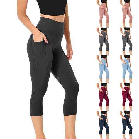 AGWOLF Womens Capri Leggings with Pockets High Waisted Capri Leggings ...