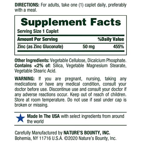 Nature's Bounty Zinc 50mg 400 tabletas – Beauty Store Peru