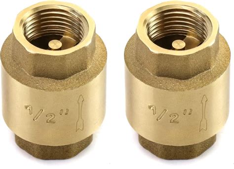 QWORK In-Line Check Valve Brass, 1/2" Female One Way Check Valves, 2 ...