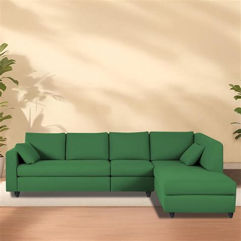 Dorian RHS 6 Seater L Shape Sofa Set for Living Room (Green Fabric) Pr