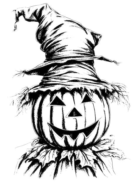 Doodle scarecrow scarecrow from pumpkin on white background sketch ...