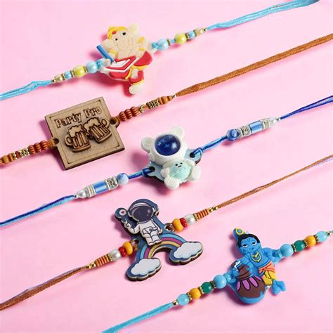 Buy Handmade Quirky Rakhi With Roli Chawal | Set Of 5 Online On Zwende