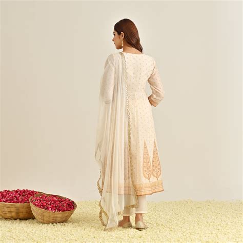 Buy Off White Mustard Traditional Anarkali Set with Yoke Embroidery ...