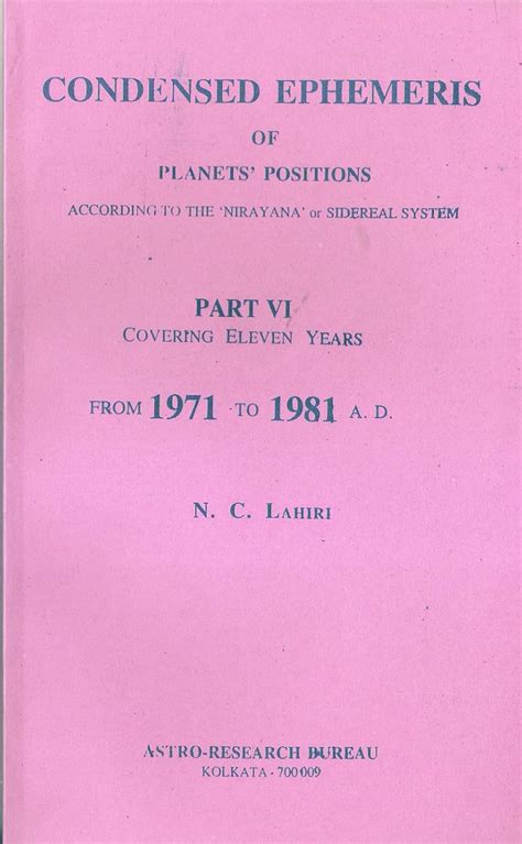 Buy Lahiri Condensed Ephemeris From 1971-1981 [Paperback] NC Lahiri ...