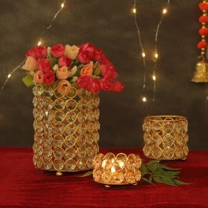 TIED RIBBONS Set of 3 Crystal Glass Tealight Candle Holder for Home ...
