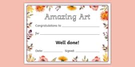 Art Award Certificate Template | Primary Classes