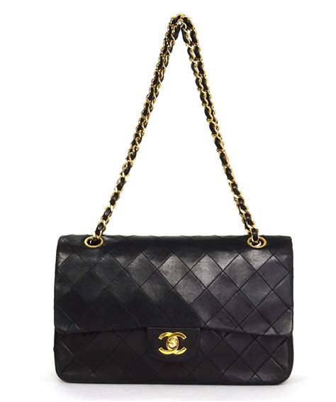 CHANEL Vintage 80's Black Quilted Lambskin 10" Classic Double Flap Bag ...