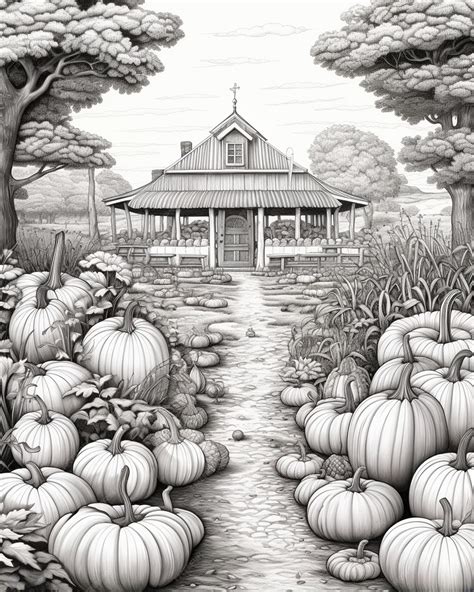 Pumpkin Patch Drawing with Pumpkins | Premium AI-generated image