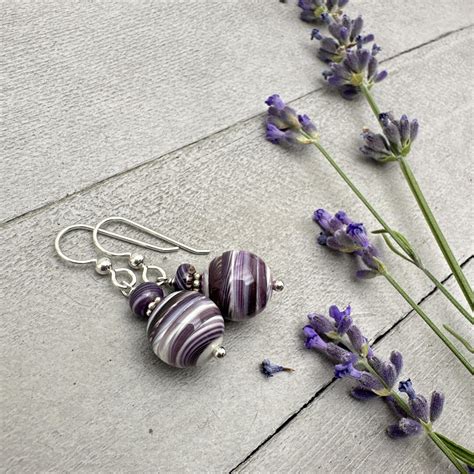 Purple and White Wampum Quahog Shell and Sterling Silver Earrings - Etsy