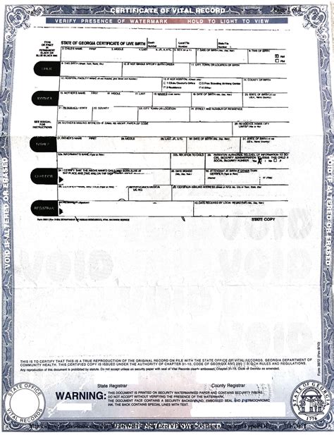 Certificate of vital record Georgia, USA - Musterübersetzungen von Urkunden