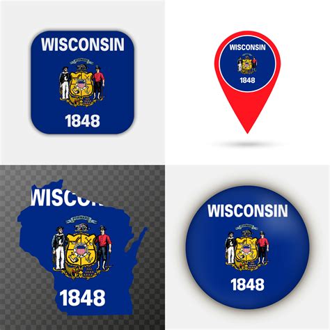 Set of Wisconsin state flag. Vector illustration. 15260547 Vector Art at Vecteezy