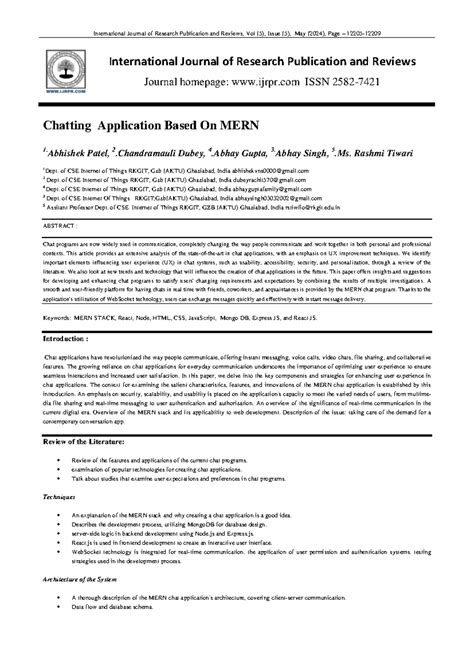 Ijrpr 28870 - real time chat application - International Journal of ...